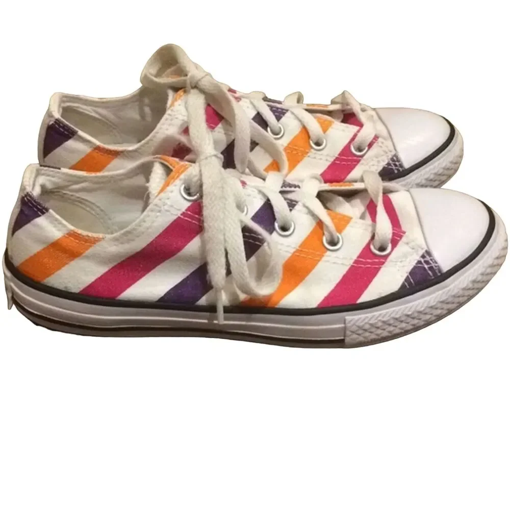 Converse Striped Low Top Sneaker Shoes Unisex Size Youth 3 White Chuck Taylor