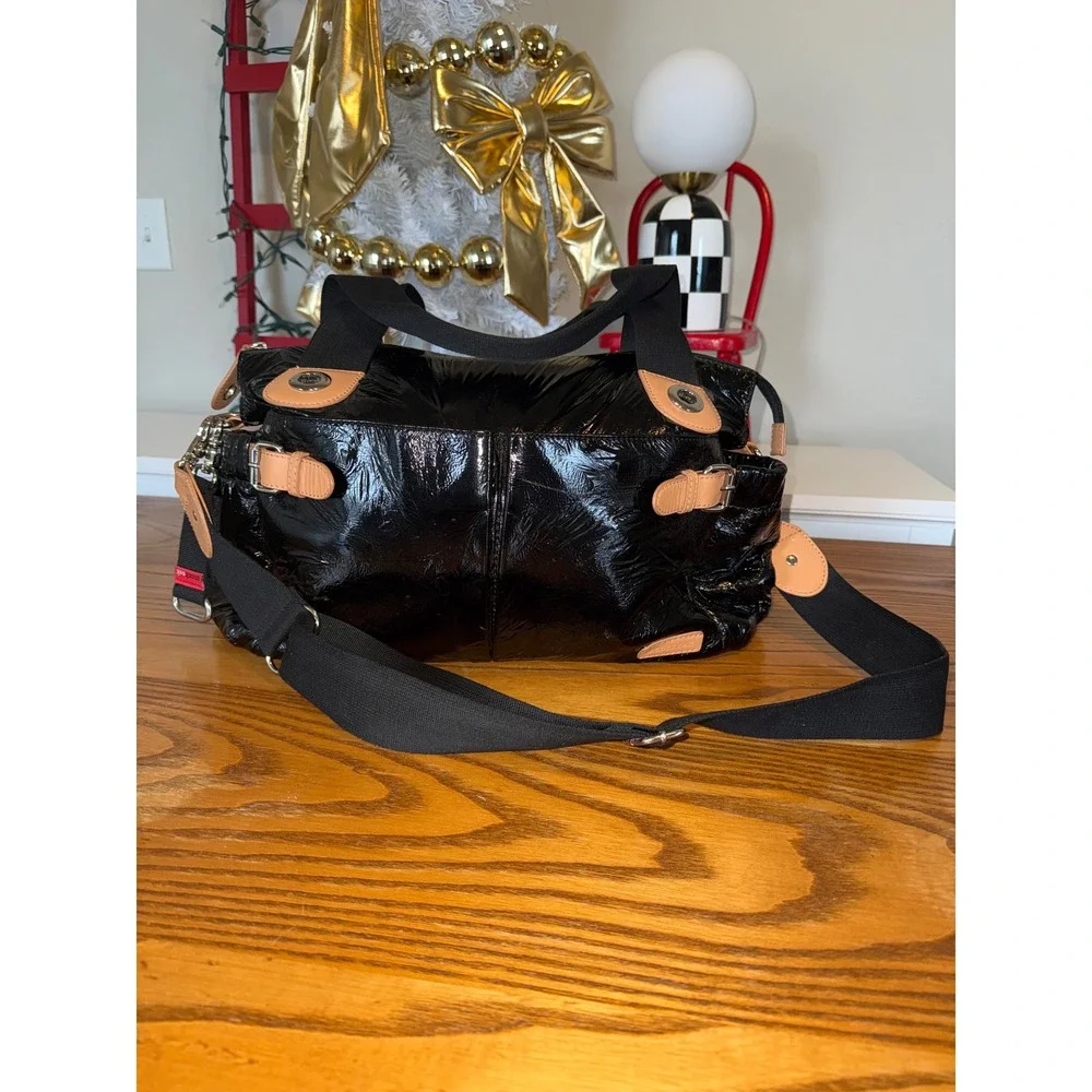 Storksak‎ Black Patent Leather Diaper Bag Messenger Style