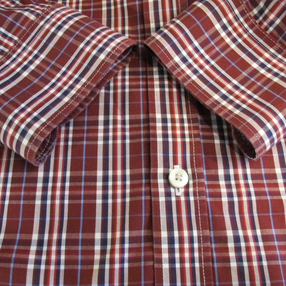 Untuckit Long Sleeve Button Down Shirt Maroon‎ Plaid Men's Size XL Cotton