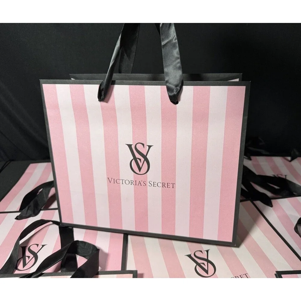 Victoria's Secret Pink Stripe Logo Medium Paper Shopping Gift Bag (set of 9)