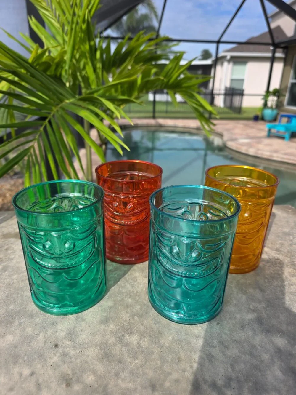 🍹 Set of 4 Reusable Hard Plastic 16-18oz. Tiki Tumblers 🍹