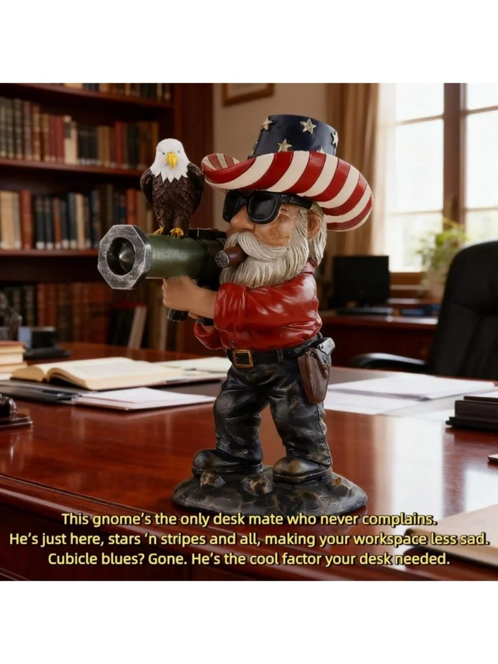 Military Garden Gnome - 4.8in Tactical Gnome with Guns, Patriotic Gifts for Men