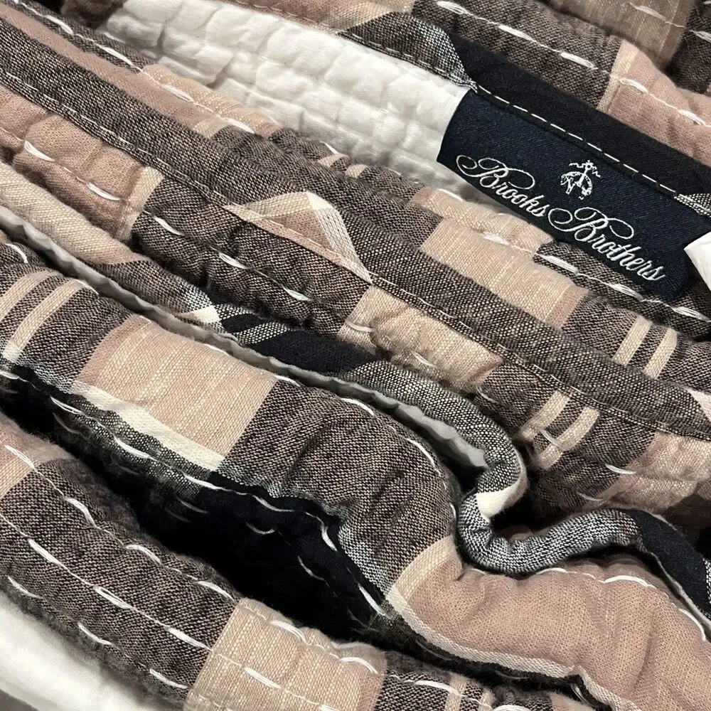 Brooks Brothers Tan White Black Full Queen Cotton Slub Quilt Reversible NWT