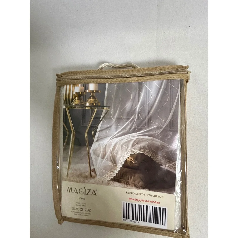 Magiza Home 52x84 Cream Embroidered Sheer Curtain Scalloped Lace‎ Edge