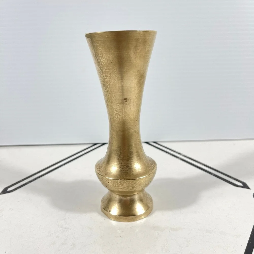 Vintage Solid Brass‎ Bud Vase Flared Rim Pedestal Base Gold Tone 5.5 Inch