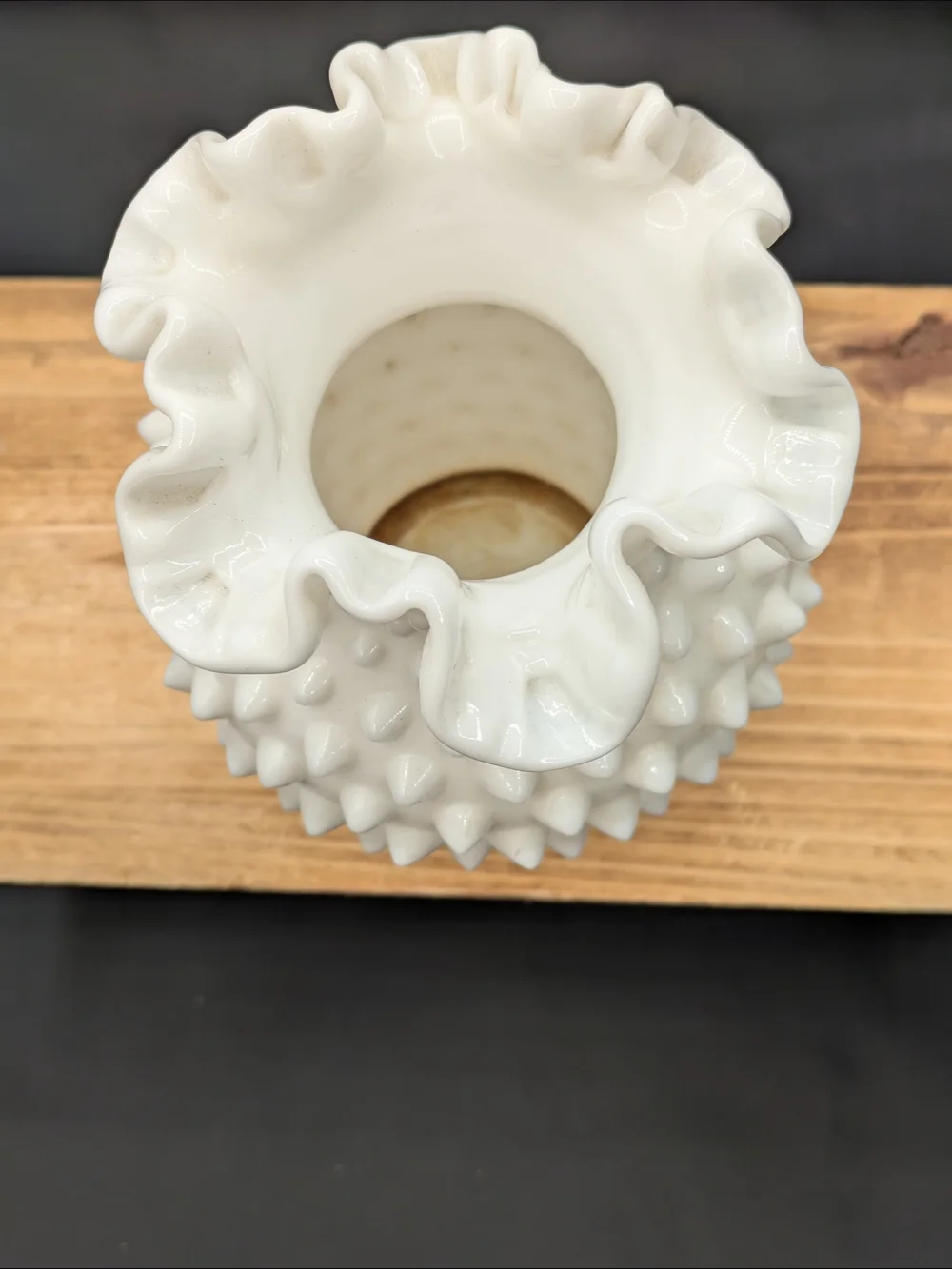 White Hobnail Ruffled Milk Glass Vase - Home Accents