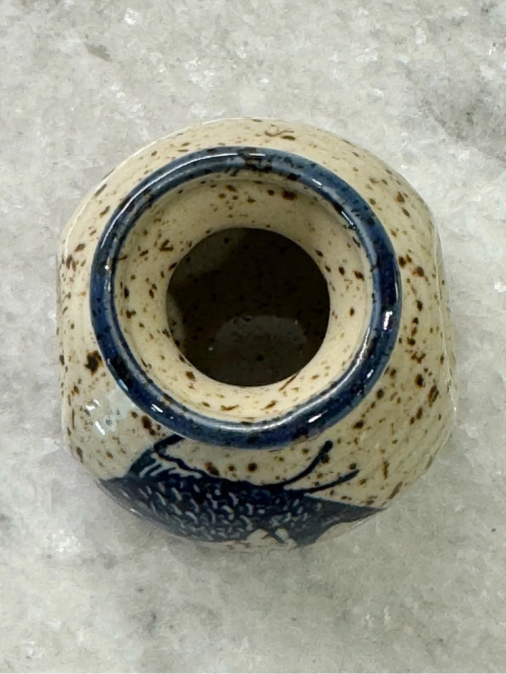 New Blue Fish Speckled Ceramic MINI Vase, Toothpick Holder, Match Holder - 2.25”