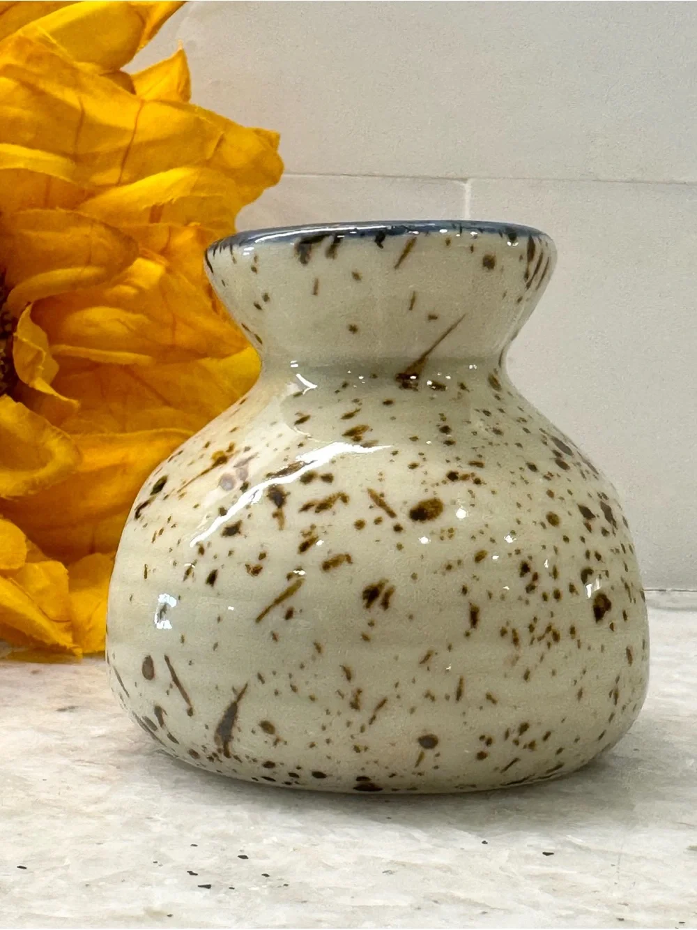 New Blue Fish Speckled Ceramic MINI Vase, Toothpick Holder, Match Holder - 2.25”