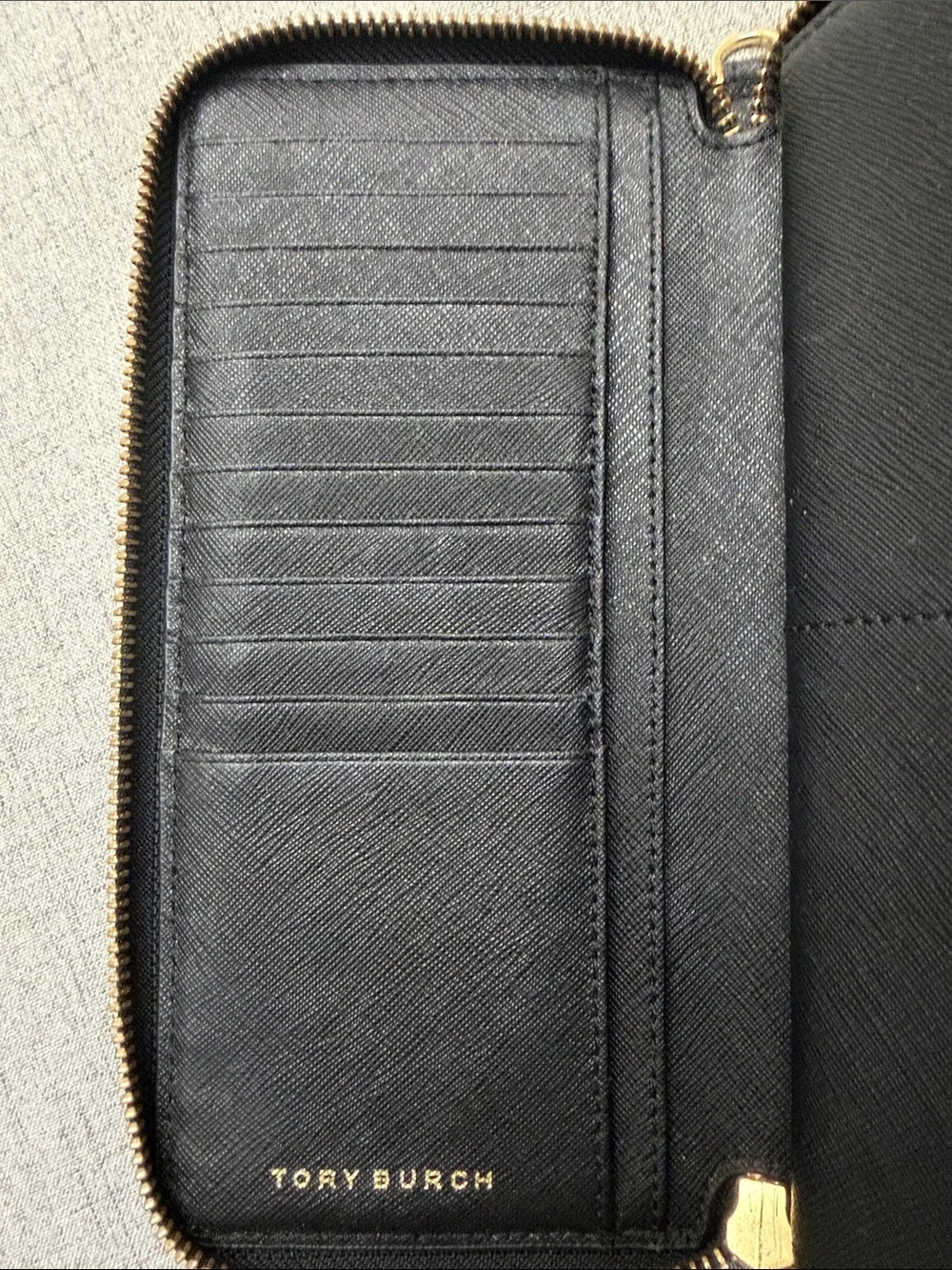 Tory Burch Black Zip Emerson Saffiano Continental Wallet