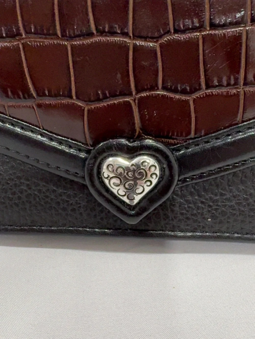 Brighton Black & Dark Brown Croc-Embossed Women’s Wallet with Heart Clasp