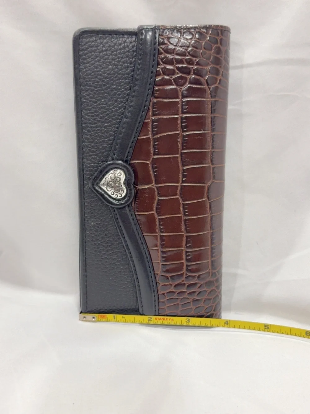 Brighton Black & Dark Brown Croc-Embossed Women’s Wallet with Heart Clasp