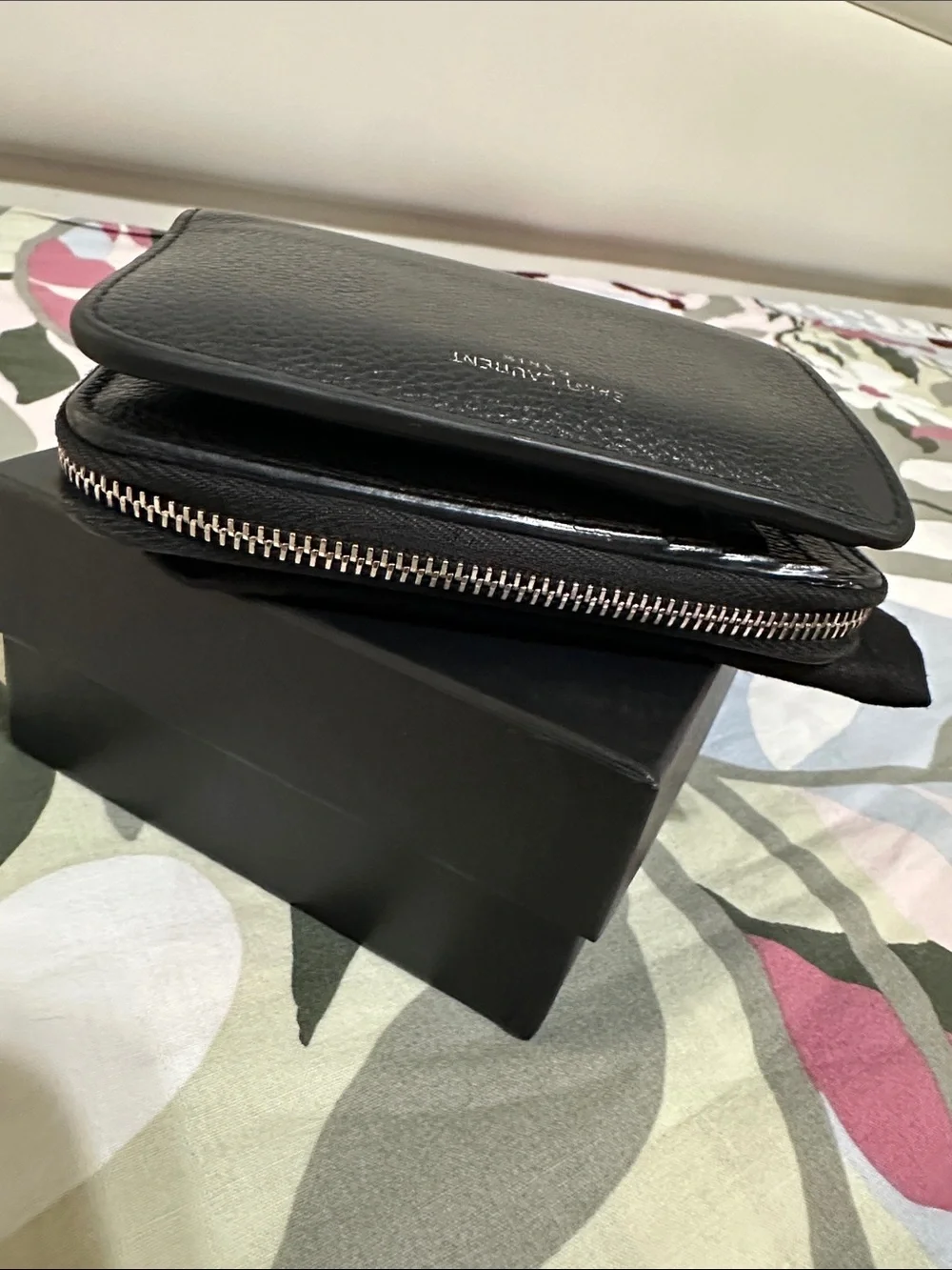 Saint Laurent Black Pebbled Leather Compact Zip Wallet