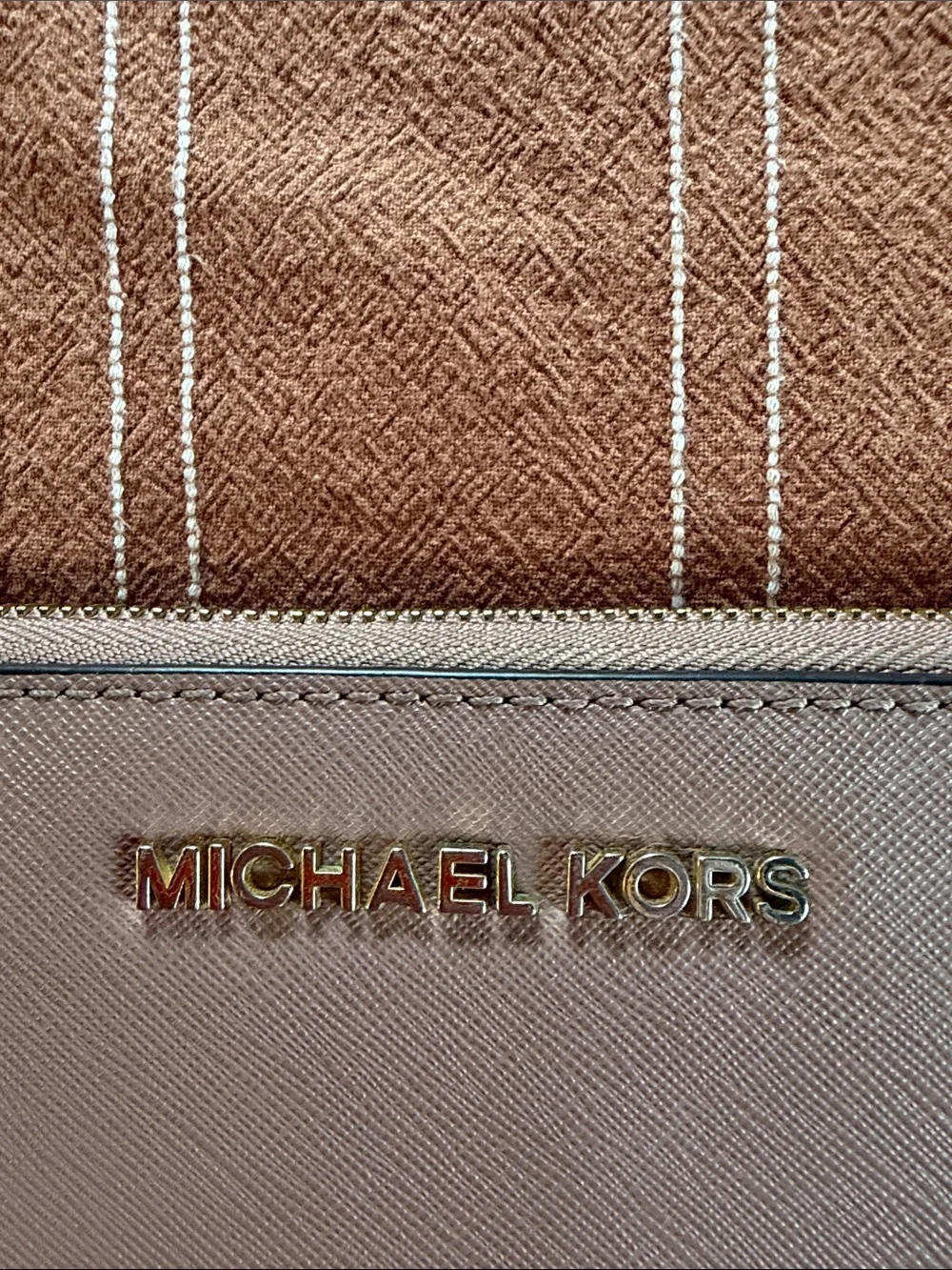 Michael Kors Saffiano Leather Zip Wallet in Taupe