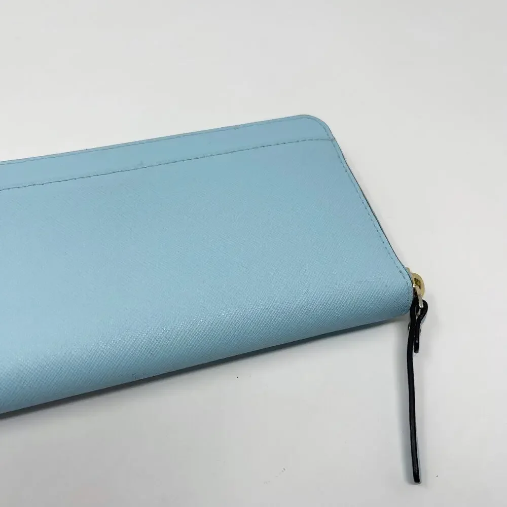 Kate Spade Grace Blue Newbury Lane Neda Wallet Leather Zip Around Gold Hardware