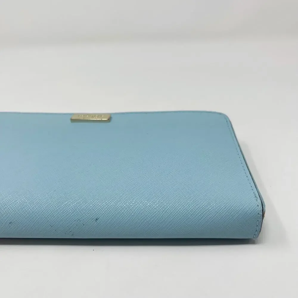 Kate Spade Grace Blue Newbury Lane Neda Wallet Leather Zip Around Gold Hardware