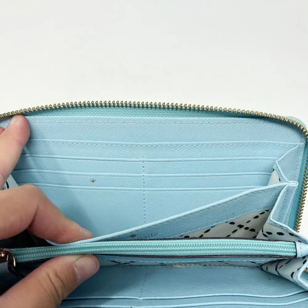 Kate Spade Grace Blue Newbury Lane Neda Wallet Leather Zip Around Gold Hardware