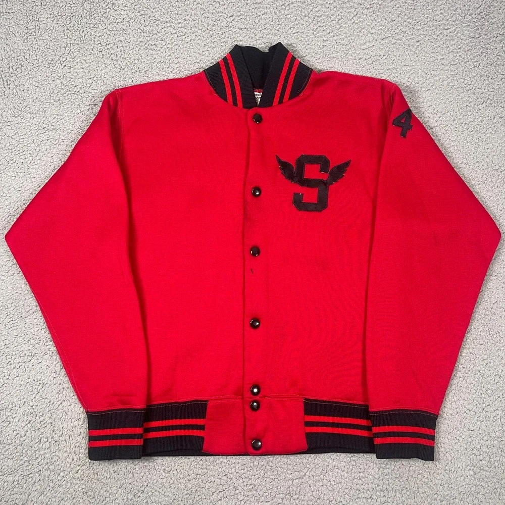 True Vintage 60s Champion University Varsity Jacket Mens M Red College‎ USA
