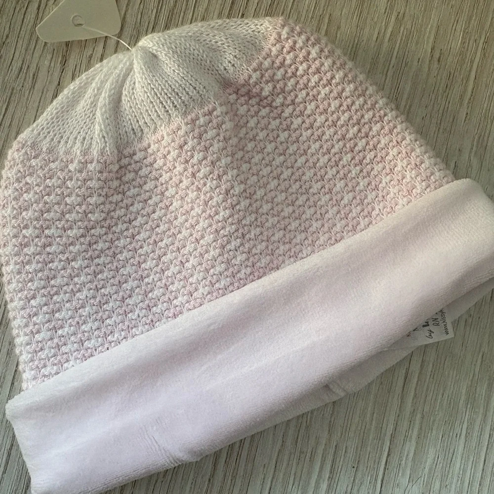 Kissy Kissy Pink & White Velour Knit Hat Size S 0-3 M