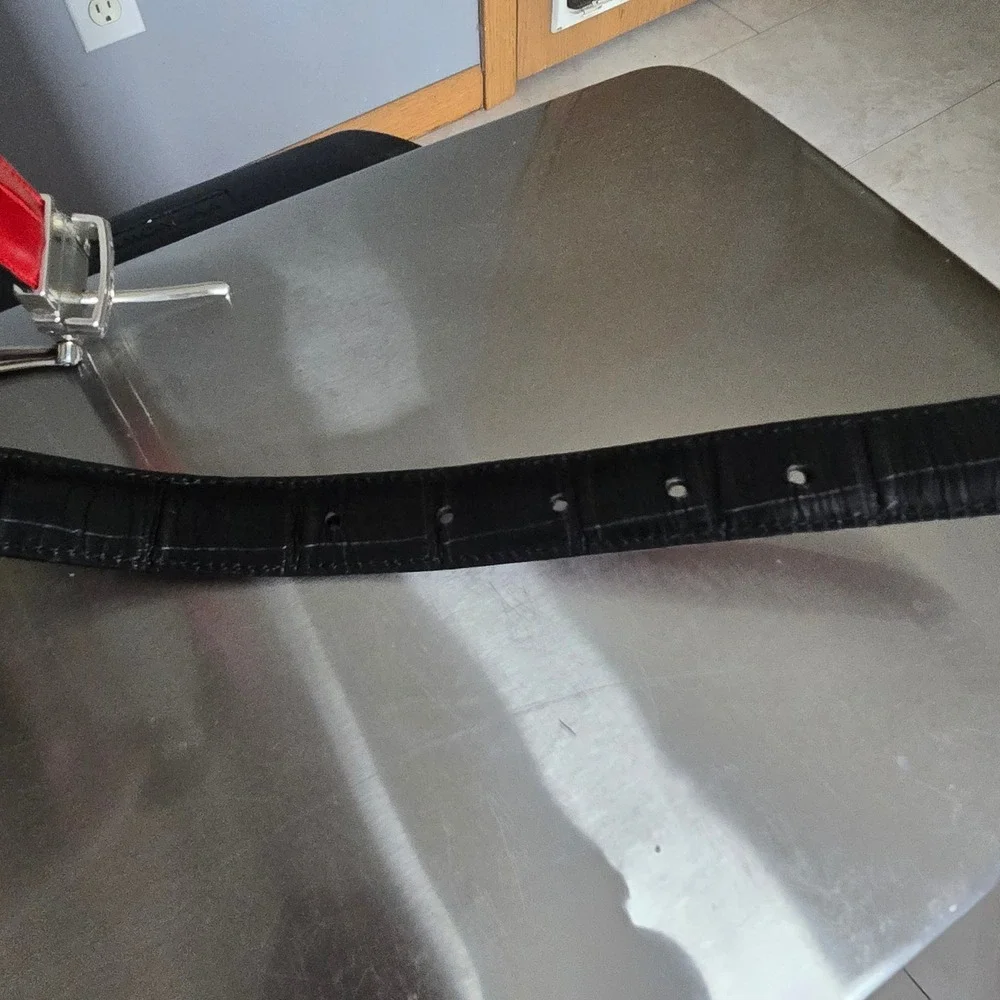 Brighton Reversible Belt Red Black Crocodile Emboss Silver Filigree Buckle 28