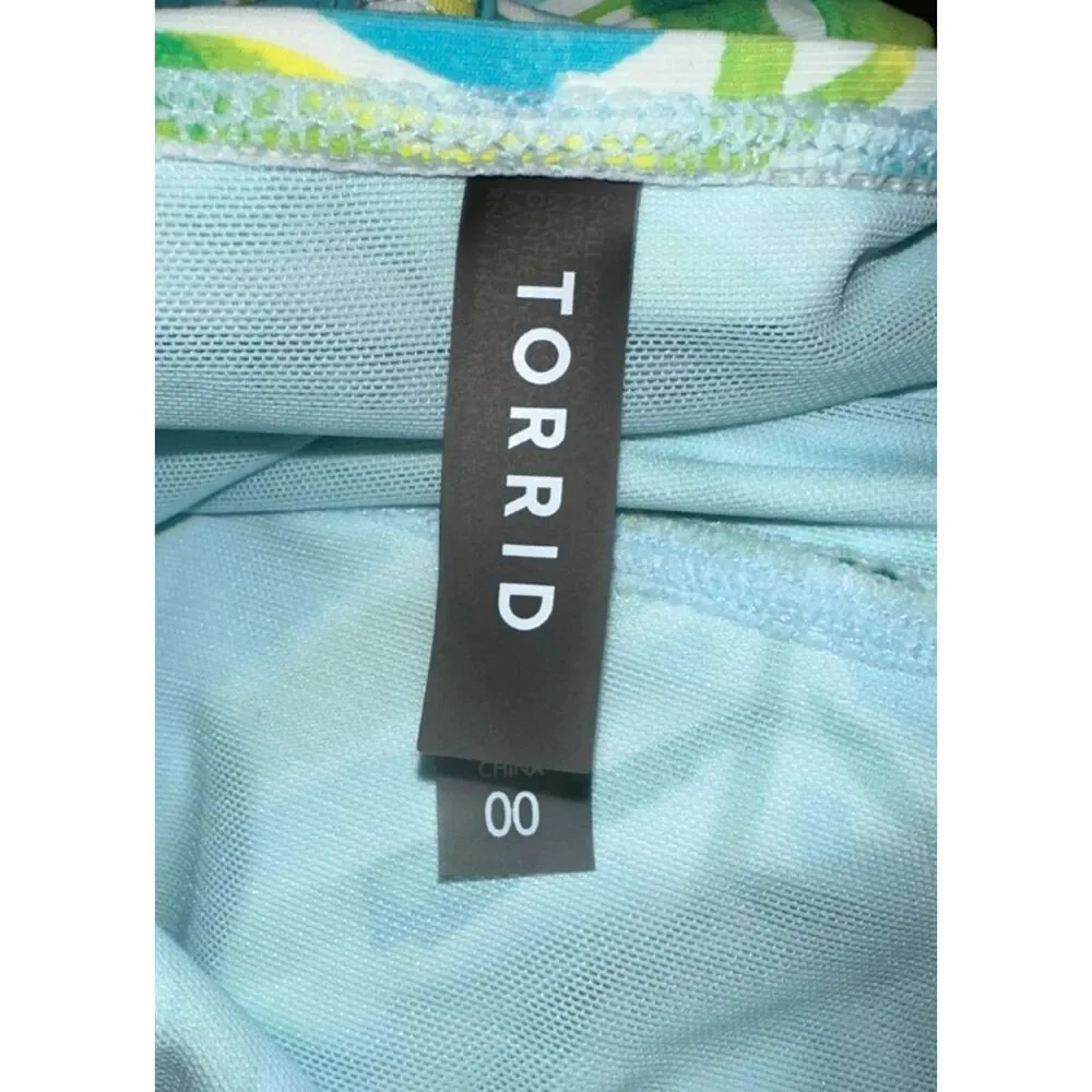 Torrid Wireless Side Cinch Fitted Swim Dress w/Brief Tropical Blue & Green Sz 10