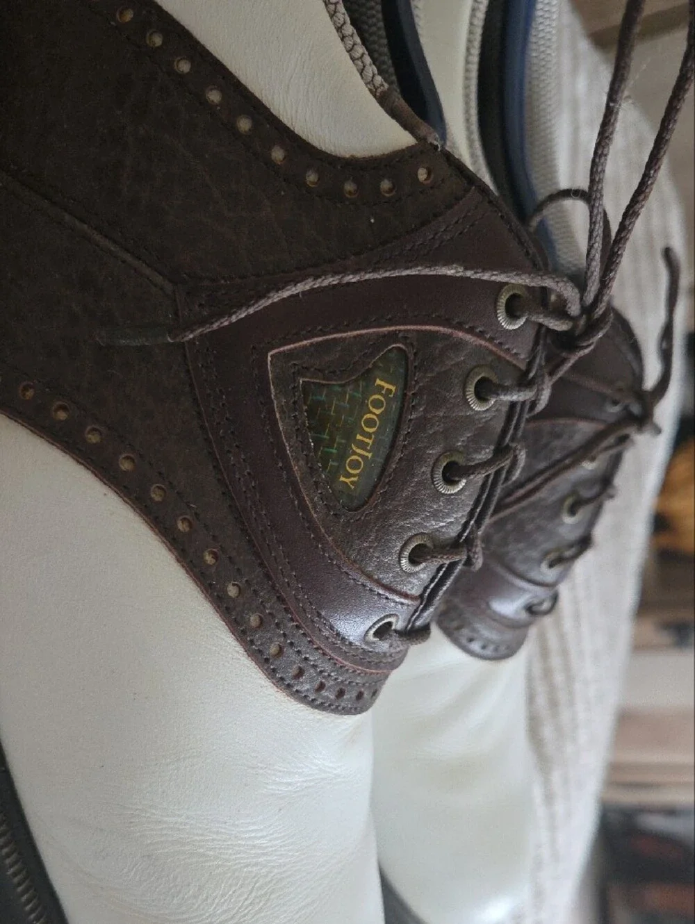 Men's FootJoy Two-Tone Brown and White Leather Golf Shoes