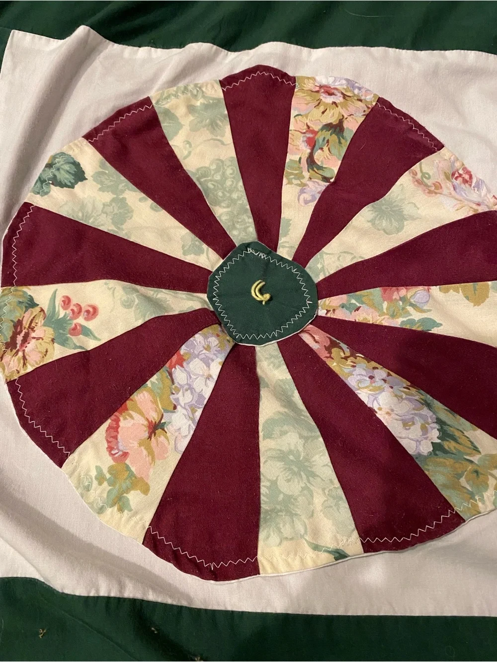 Handmade Green and Red Patchwork Quilt - Festive Home Bedding