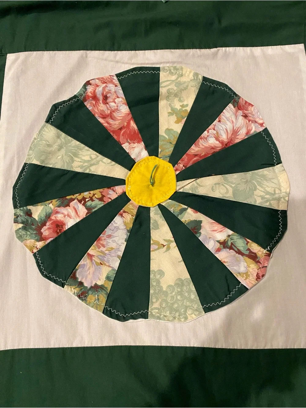 Handmade Green and Red Patchwork Quilt - Festive Home Bedding