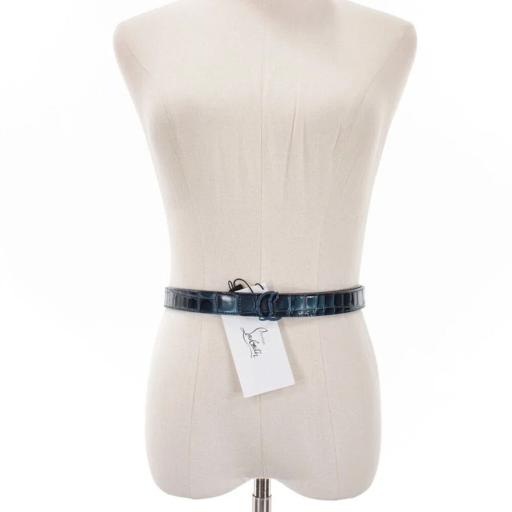 Christian Louboutin NWT Belt Size 80 / 32 US in Blue Alligator-Embossed Leather