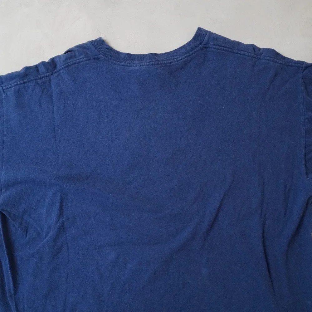 Vintage Adidas T-Shirt Large Mens Navy Blue Mountain Logo USA Made Cotton Tee