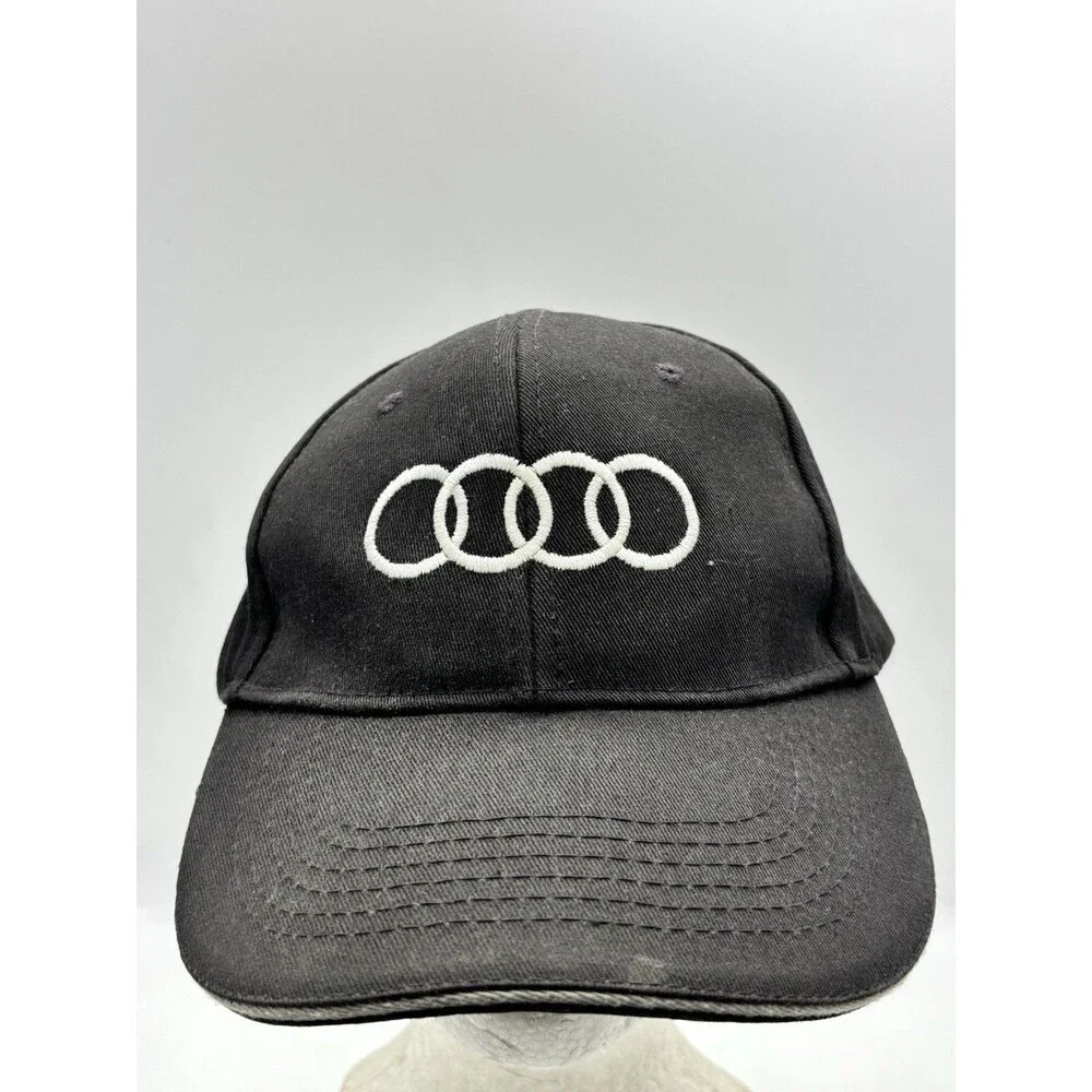 Audi Four Rings Embroidered Logo Black Cotton Strapback