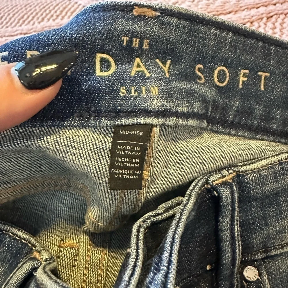 White House Black Market Mid Rise Blue Jeans Metallic Material In Rips