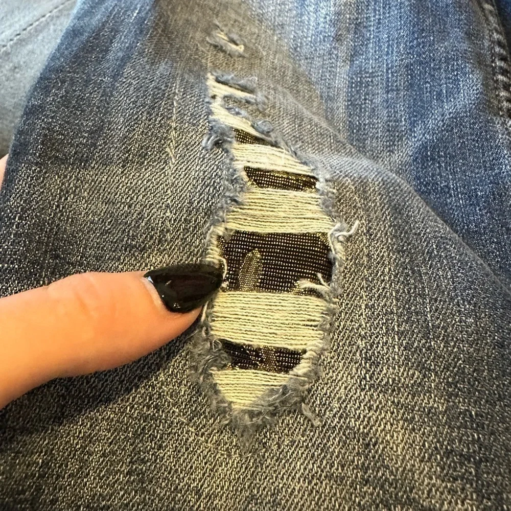 White House Black Market Mid Rise Blue Jeans Metallic Material In Rips