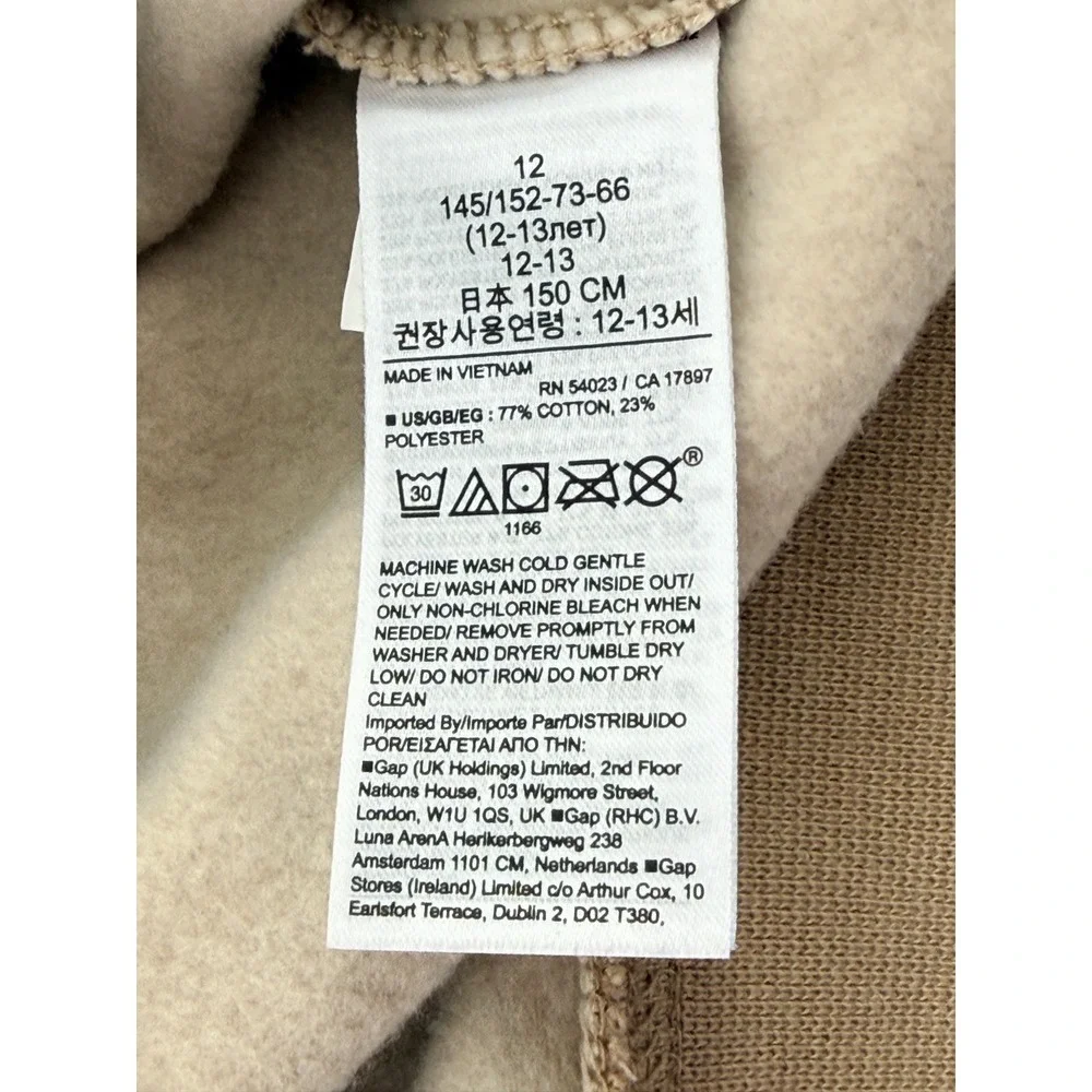 Gap Teen Hoodie Youth 12 Beige Logo Print Pullover Fleece‎ Kids