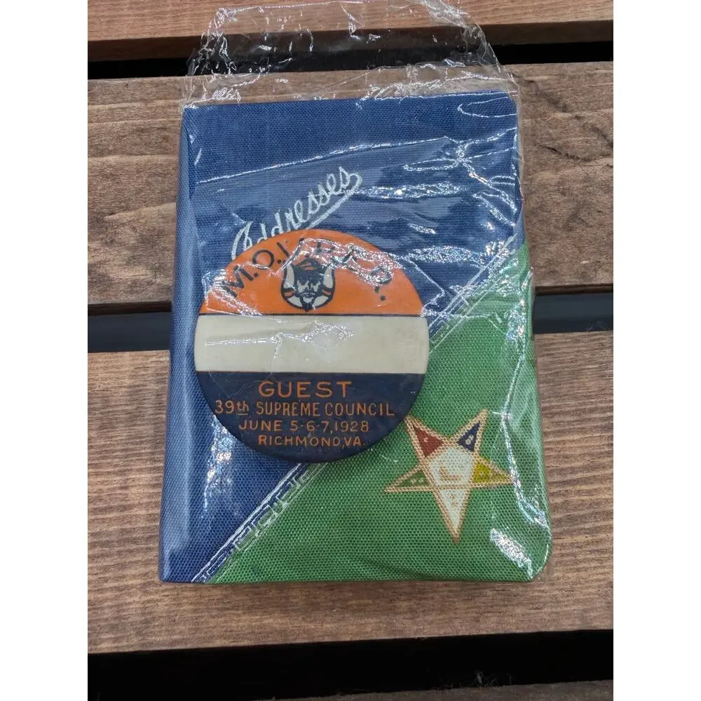 Vintage 1928 MOVPER Masonic Grotto Guest Badge Notebook & Copper Engraving Plate