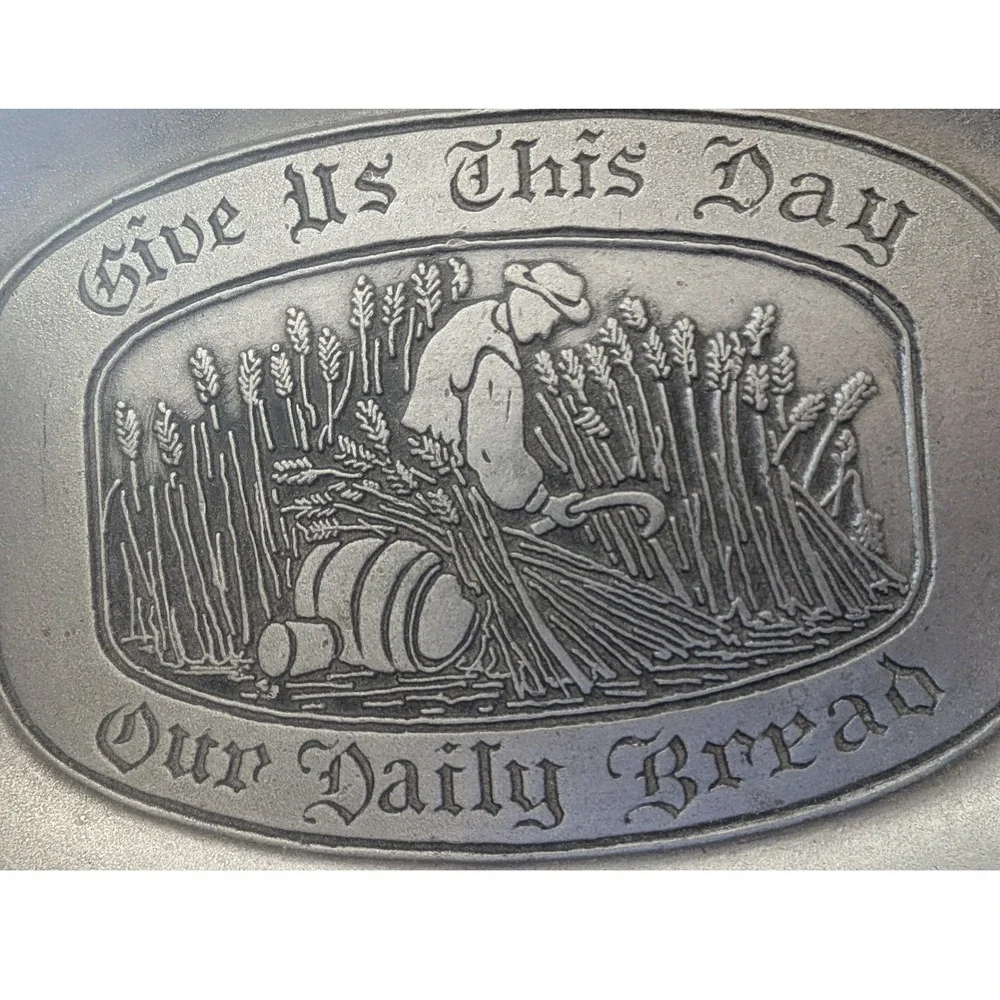Vtg Wilton Armetale Serving Tray Small Give Us This Day Our Daily Bread Rustic‎