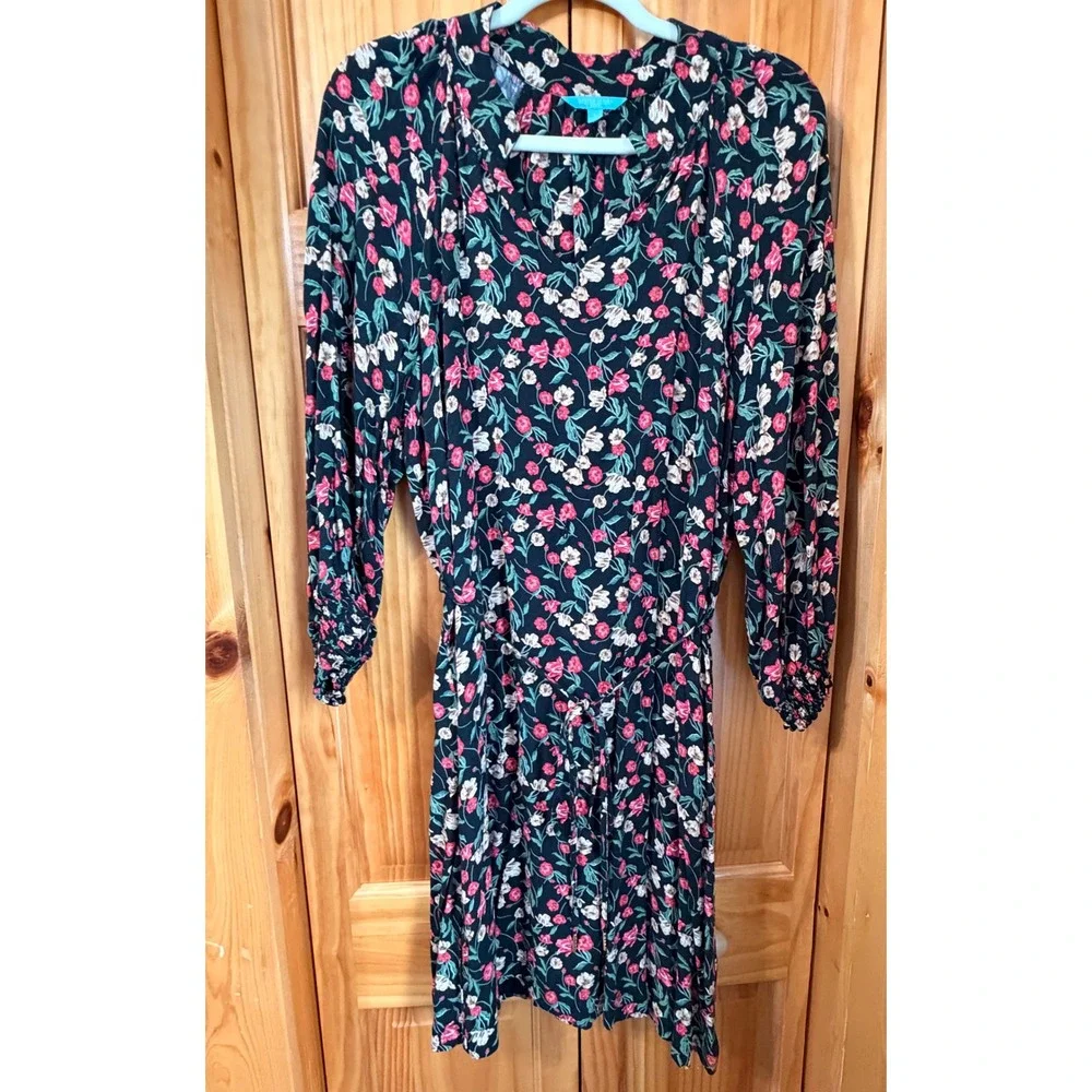 Draper James RSVP Floral Long Sleeve Mini Dress Womens L Black Cottagecore‎ Boho