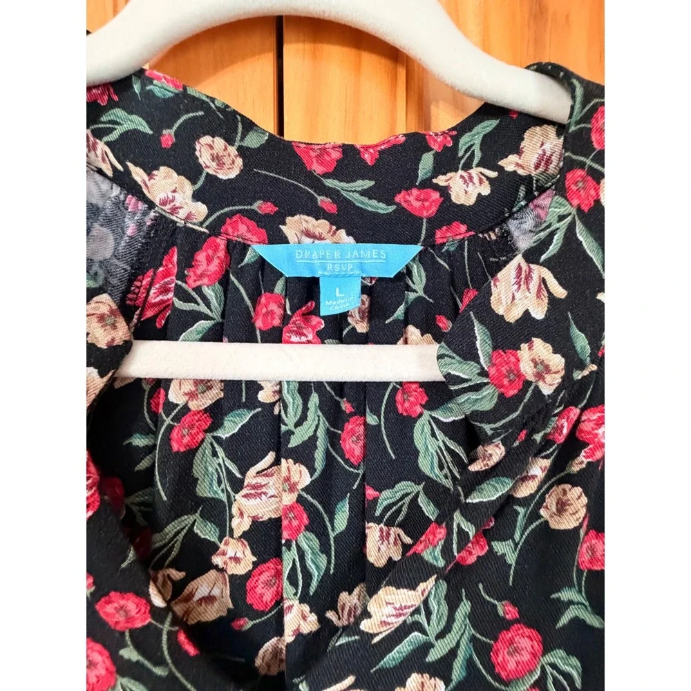 Draper James RSVP Floral Long Sleeve Mini Dress Womens L Black Cottagecore‎ Boho